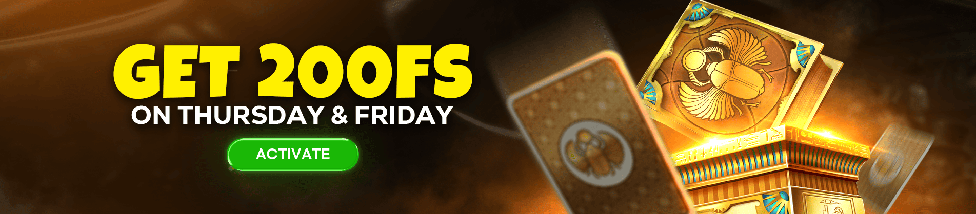Goldenbet Casino United Kingdom Thursday and Friday promo offering 200 FS with activate bonus button