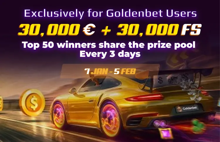 €30,000 promo Goldenbet Casino United Kingdom with free spins and luxury racing car banner event web